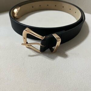 Vince Camuto Black Leather Belt with Gold Buckle